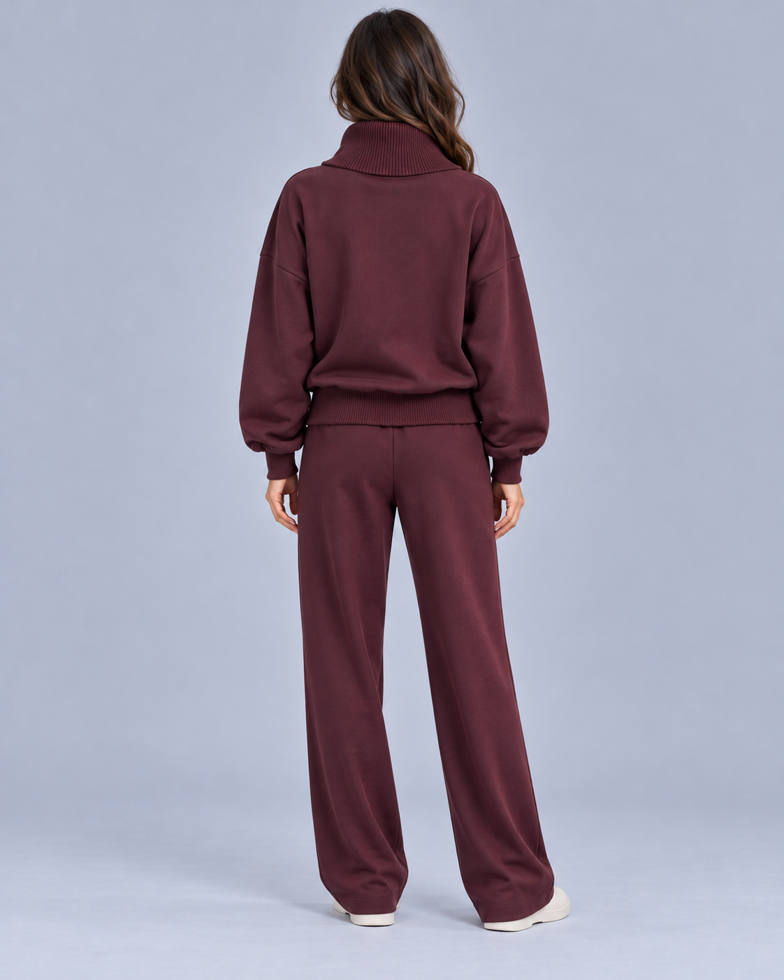 Women's Lounge Co-ord Set – Roll Neck Top and Wide Leg Trousers, Relaxed Fit
