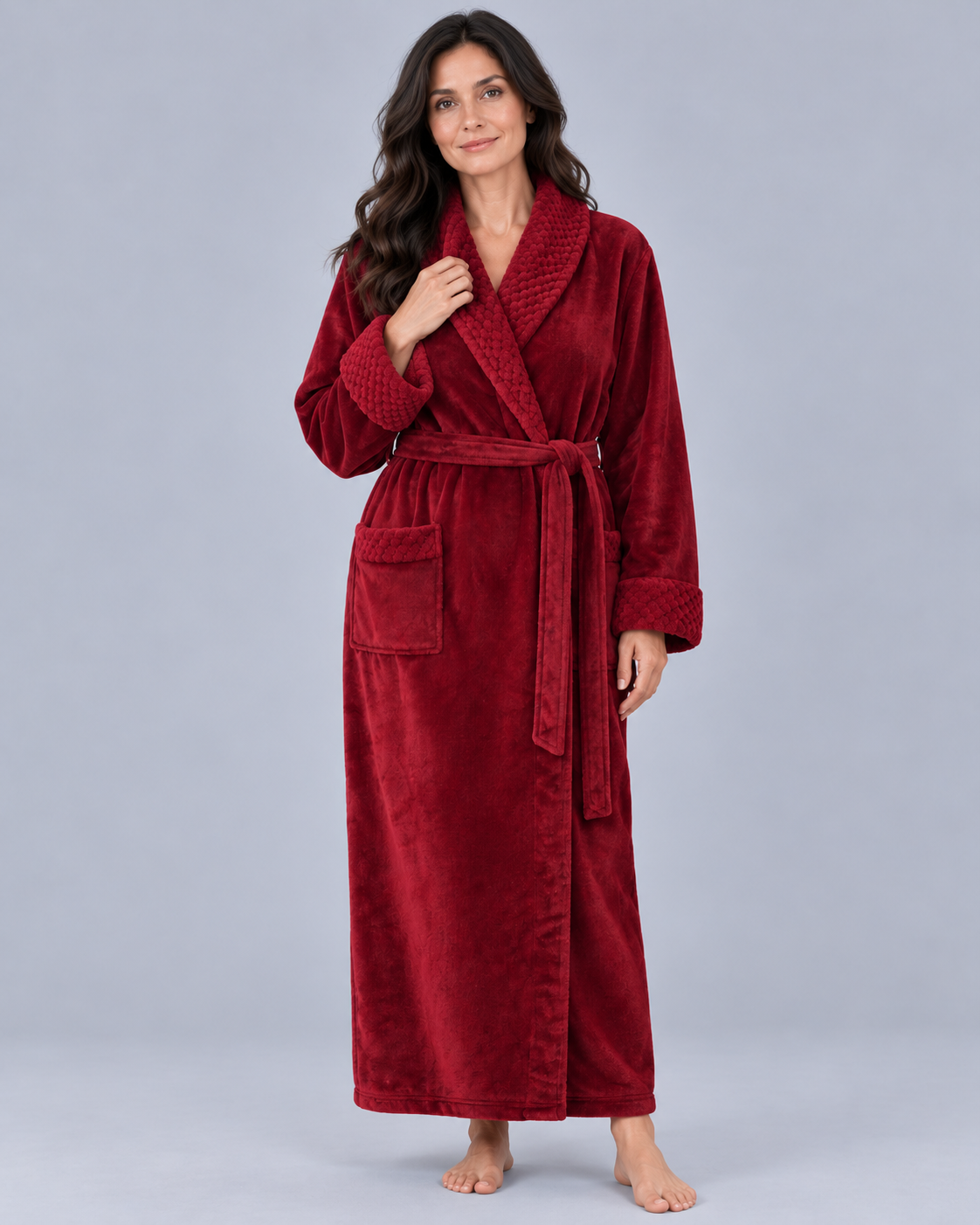 Women's Long Fleece Dressing Gown with Pockets