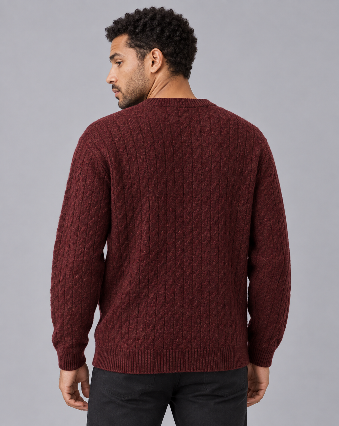 Men's Cable Knit Cardigan | Crew Neck with Six-Button Front