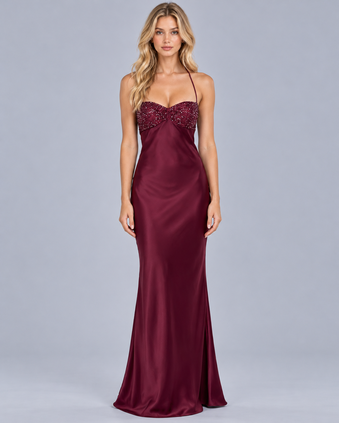 Women's Sequin Bust Halter Maxi Dress