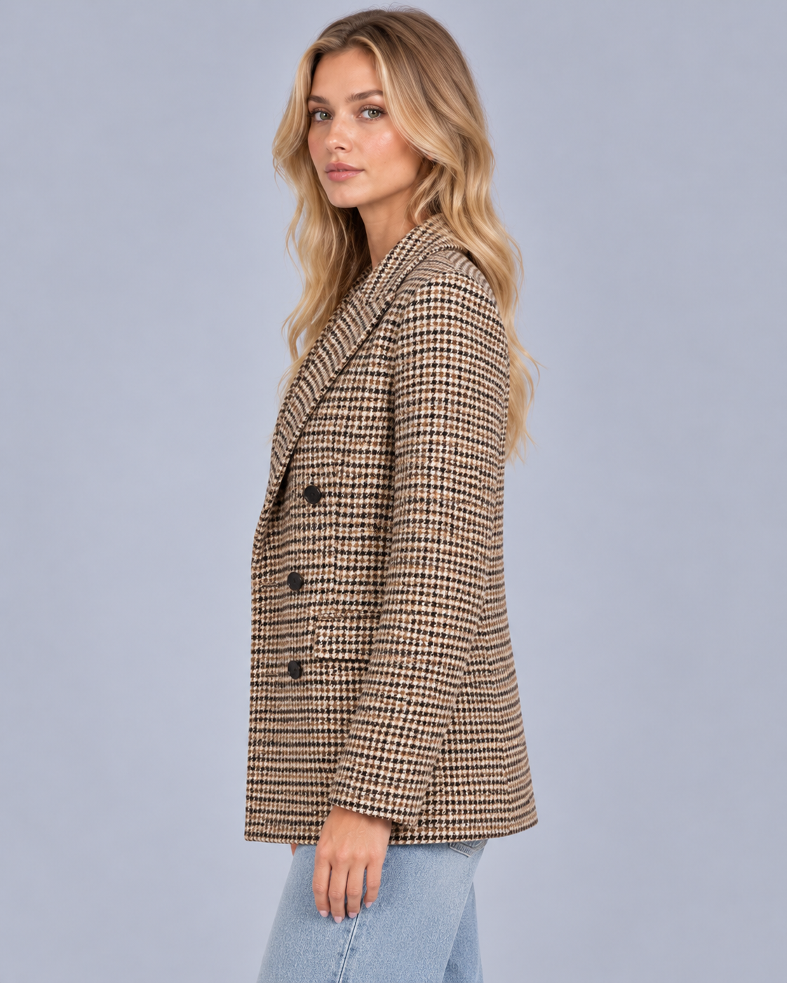 Women's Double-Breasted Check Blazer