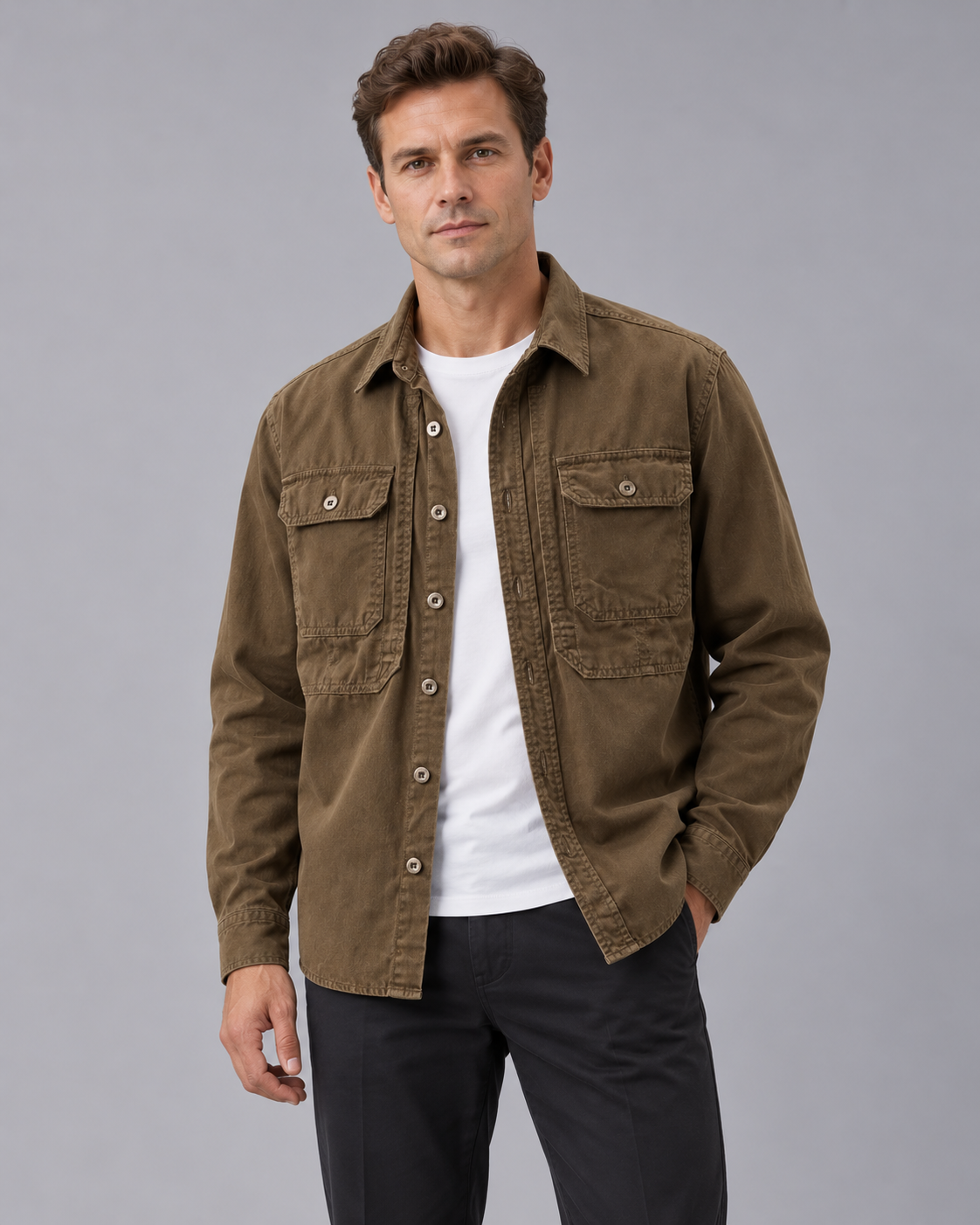 Men's Utility Overshirt with Flap Pockets