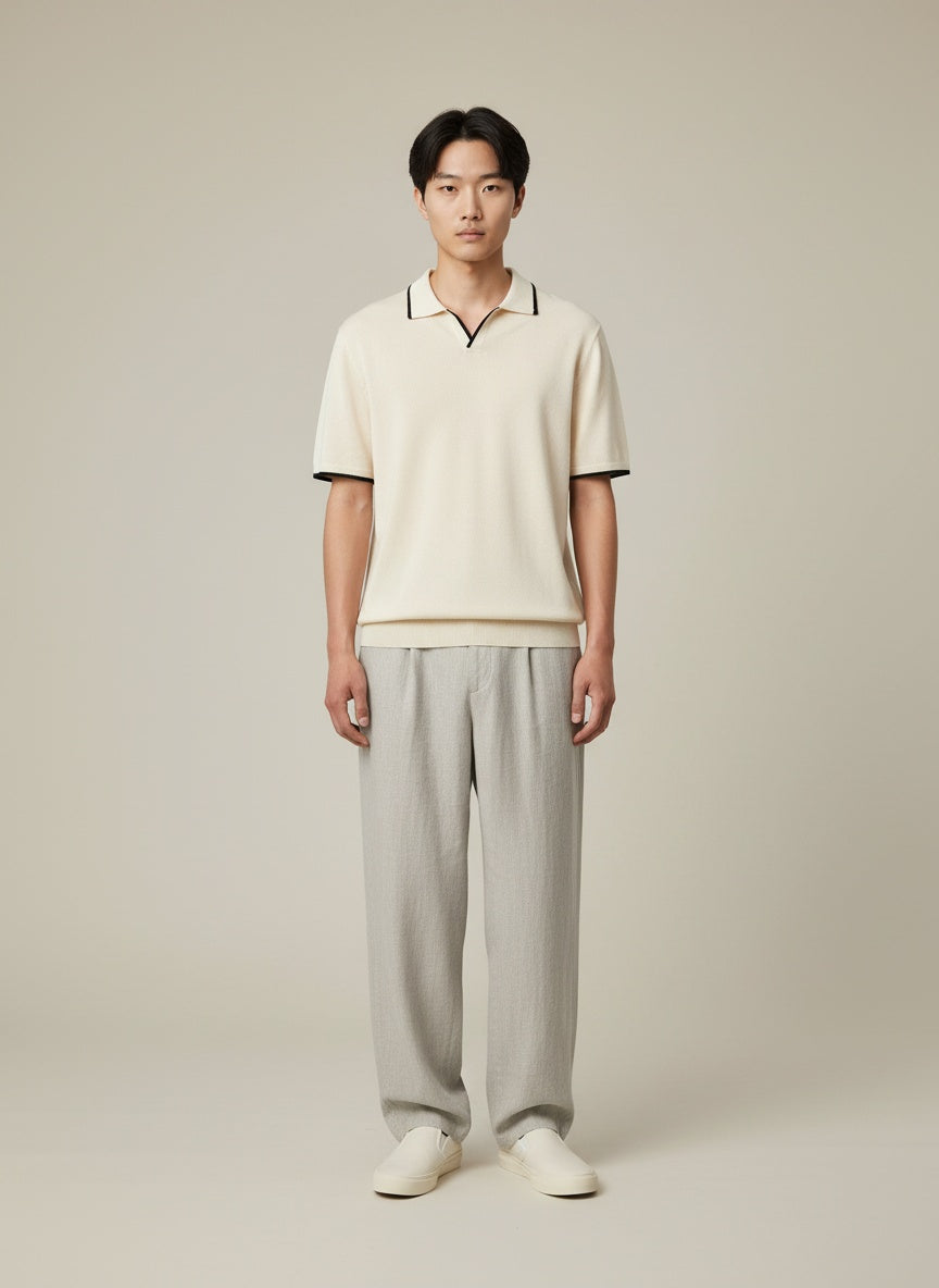 Full body view of the model wearing Contrast Slim Fitted Polo