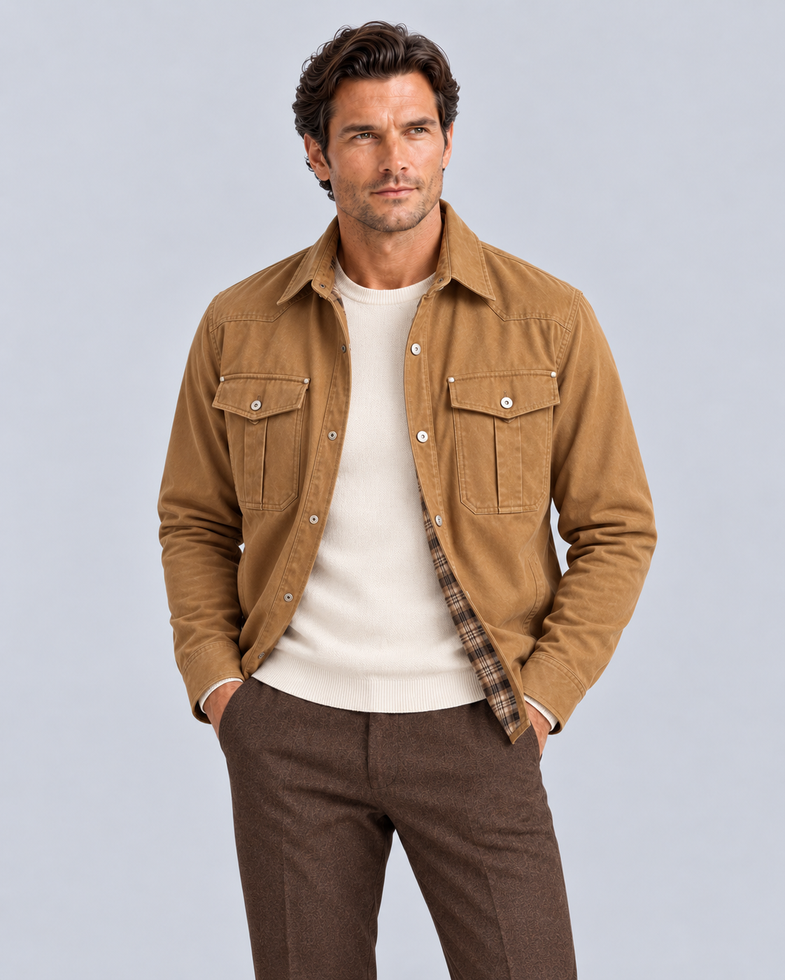Men's Overshirt Jacket | Versatile Layering with Plaid-Lined Shirt