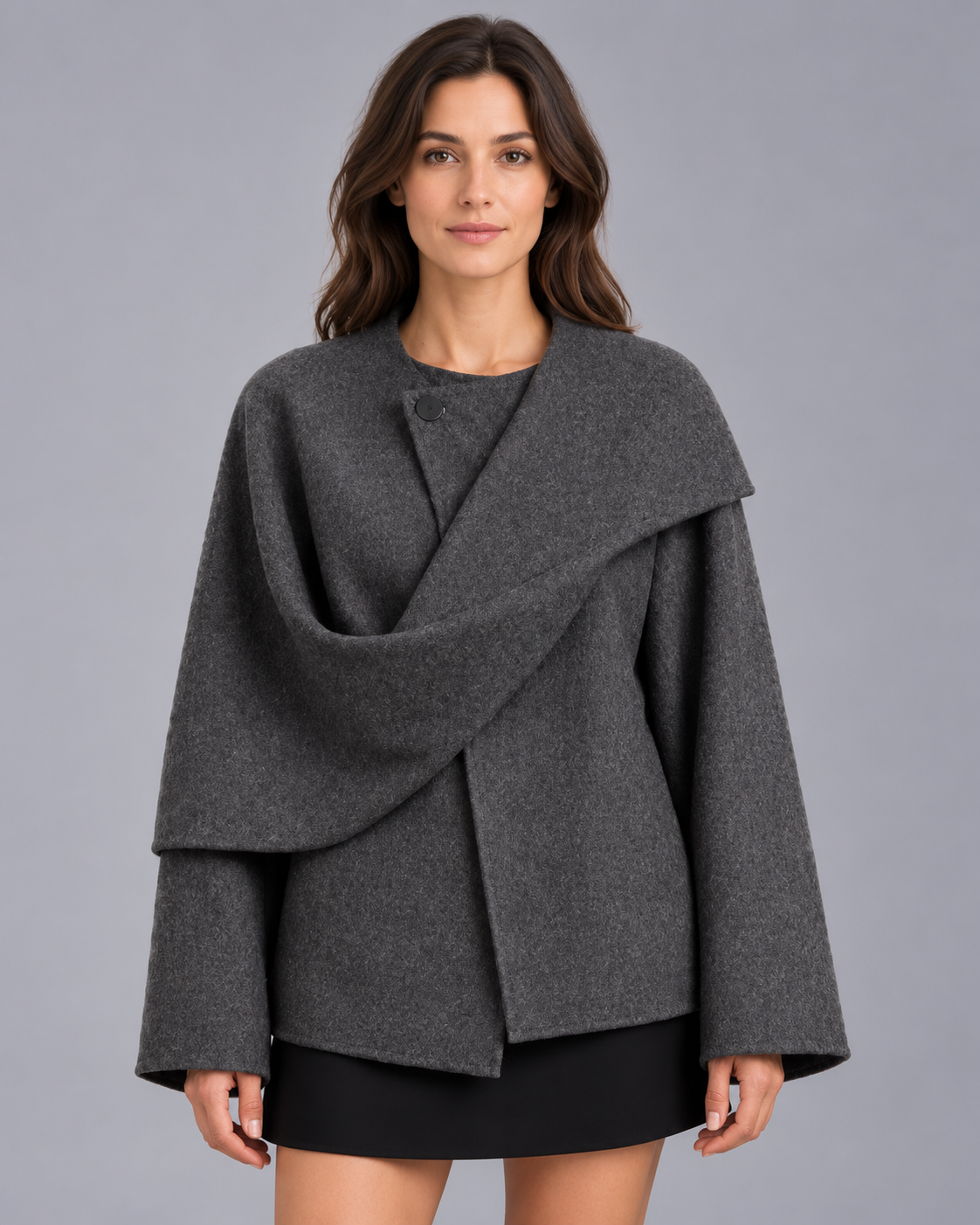 Women's Cape Coat with Built-In Scarf