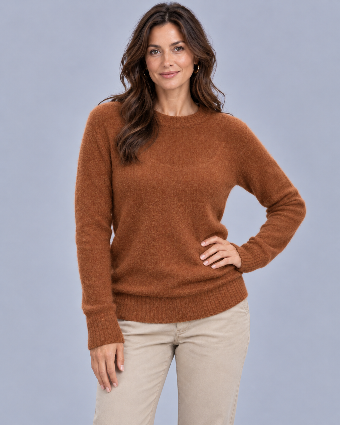 Women's Sheer Knitted Jumper | Relaxed Fit Crew Neck Sweater with Ribbed Cuffs
