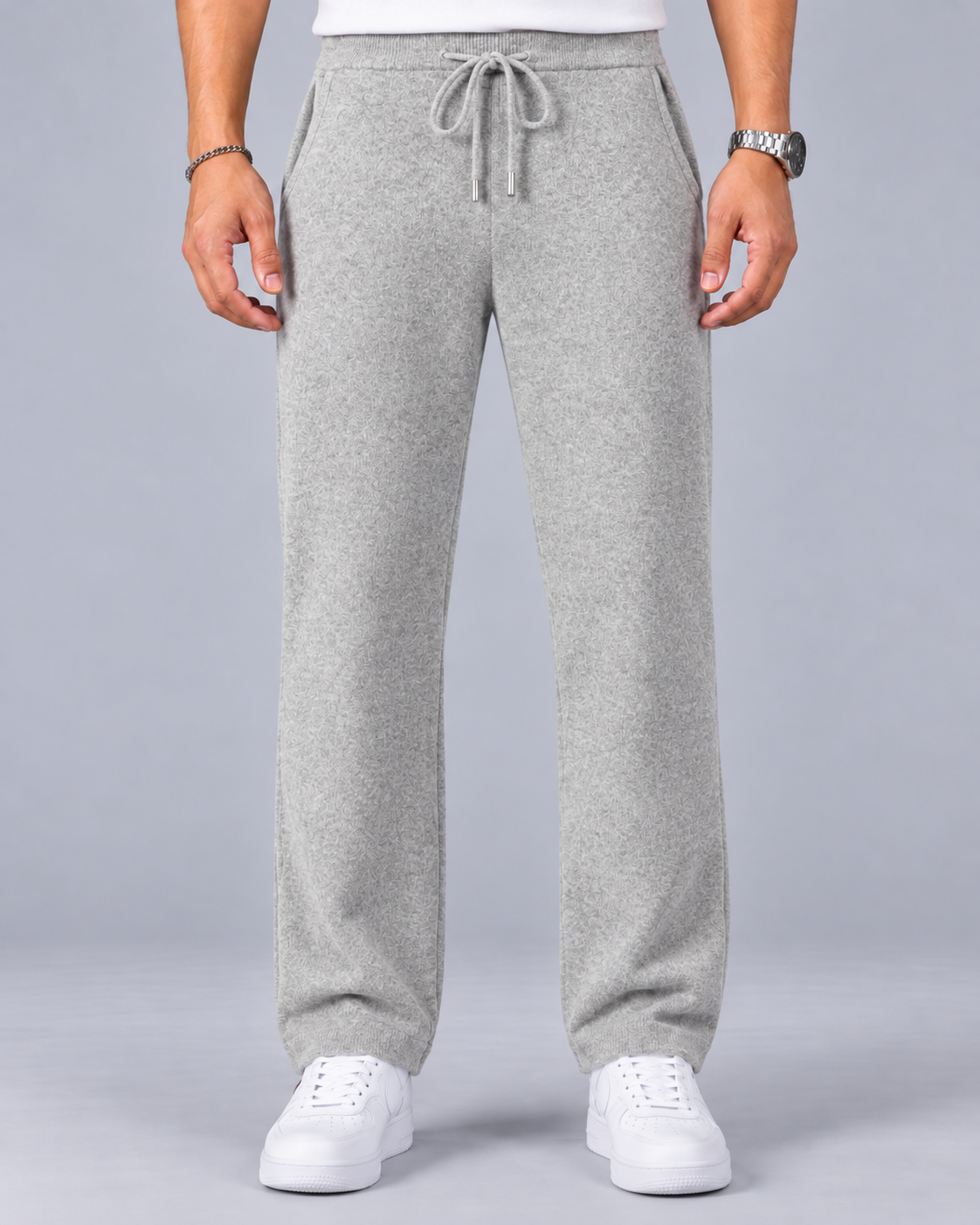 Men's 100% Cashmere Wide Leg Trousers with Drawstring Waist