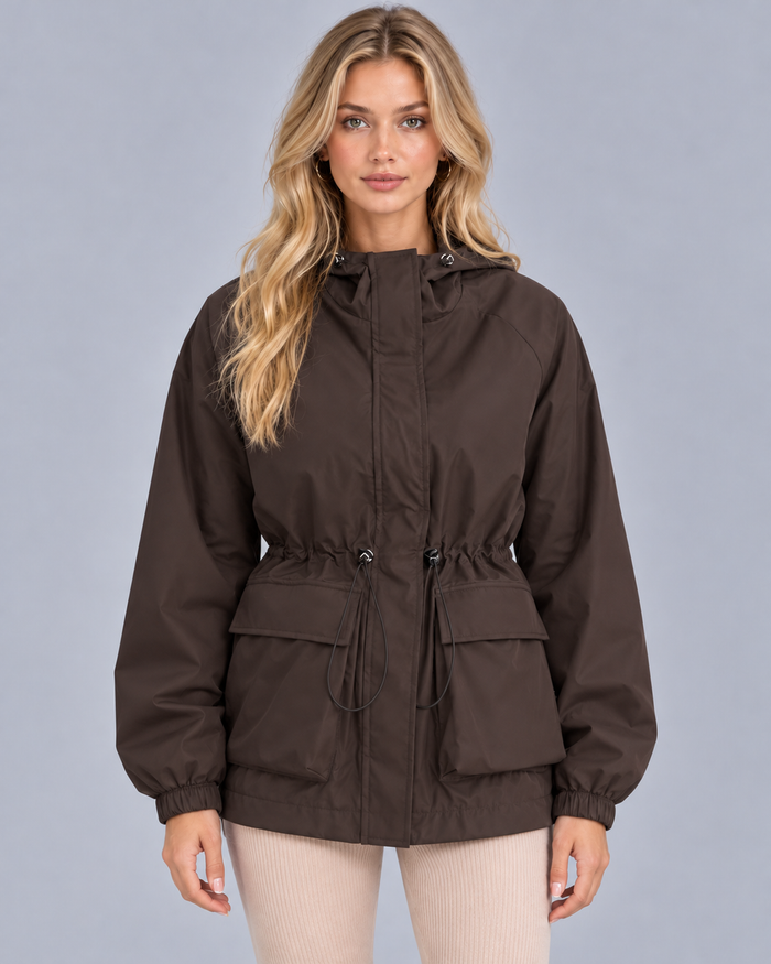 Women’s Hooded Rain Jacket | Water & Wind Resistant Drawstring Coat