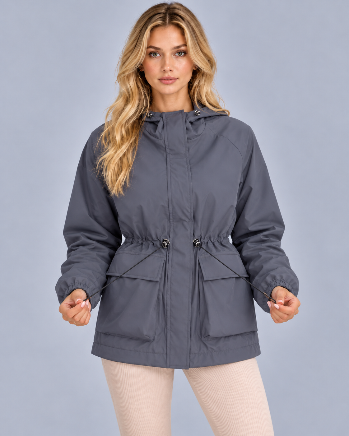 Women’s Hooded Rain Jacket | Water & Wind Resistant Drawstring Coat