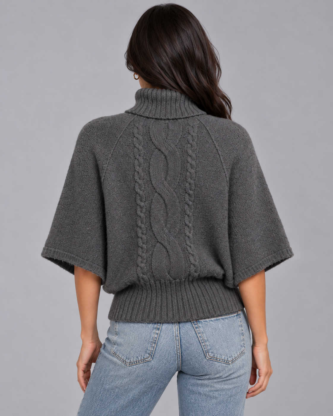 Women's Knitted Turtleneck Jumper | Sweater with Dropped Sleeves