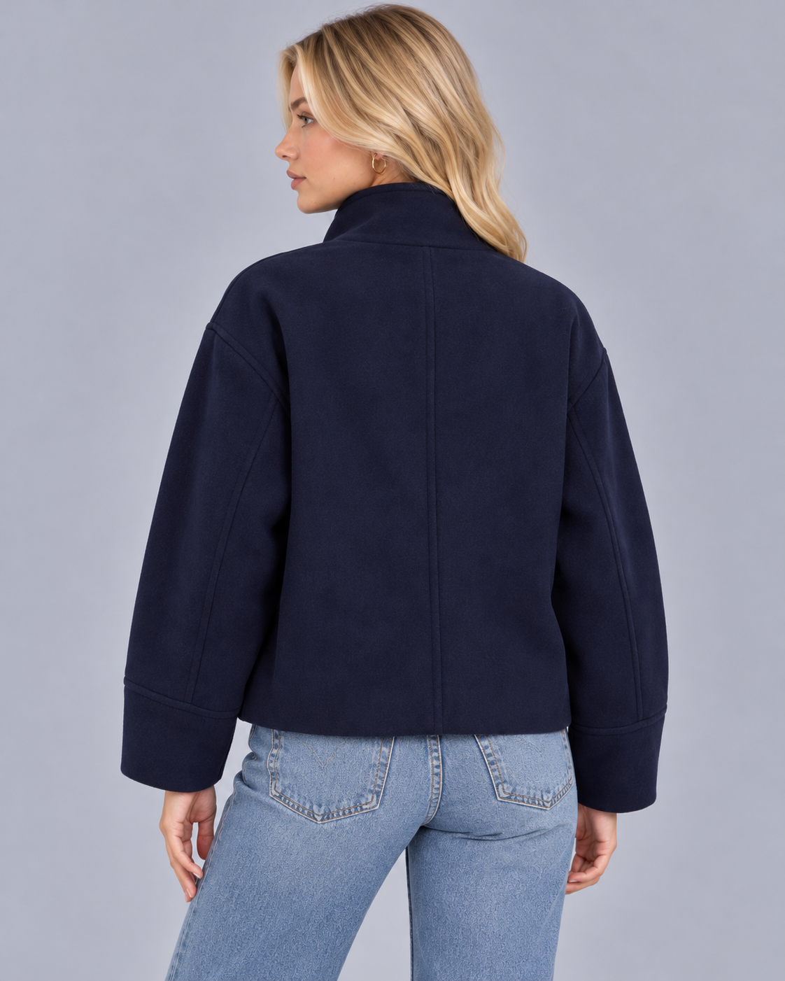 Women's Wool-Textured Coat Jacket | Single-Breasted Funnel Neck