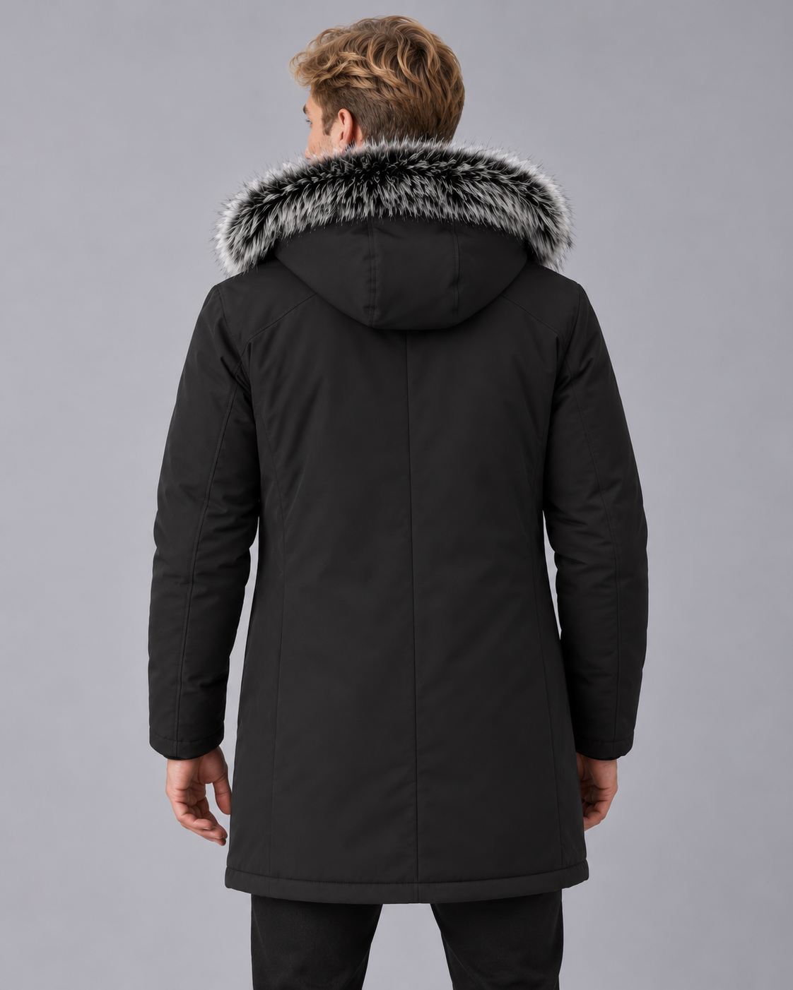 Men's Parka Long Jacket | Fleece Lined with Fur Hood
