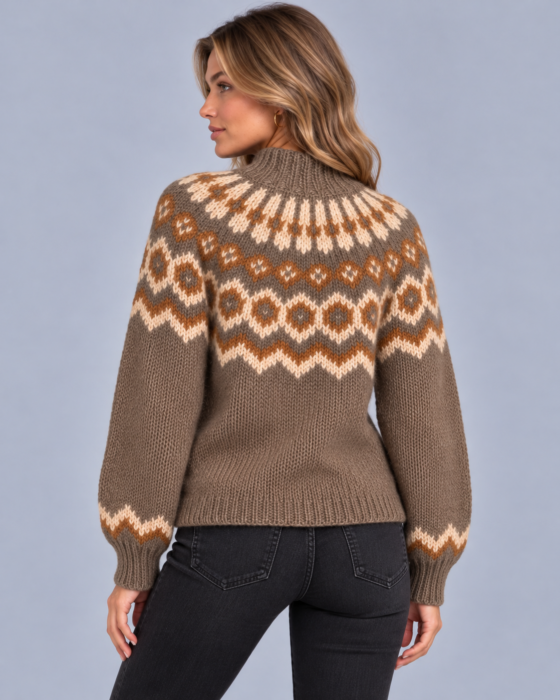 Women's Chunky Fair Isle Jumper with High Neck Collar