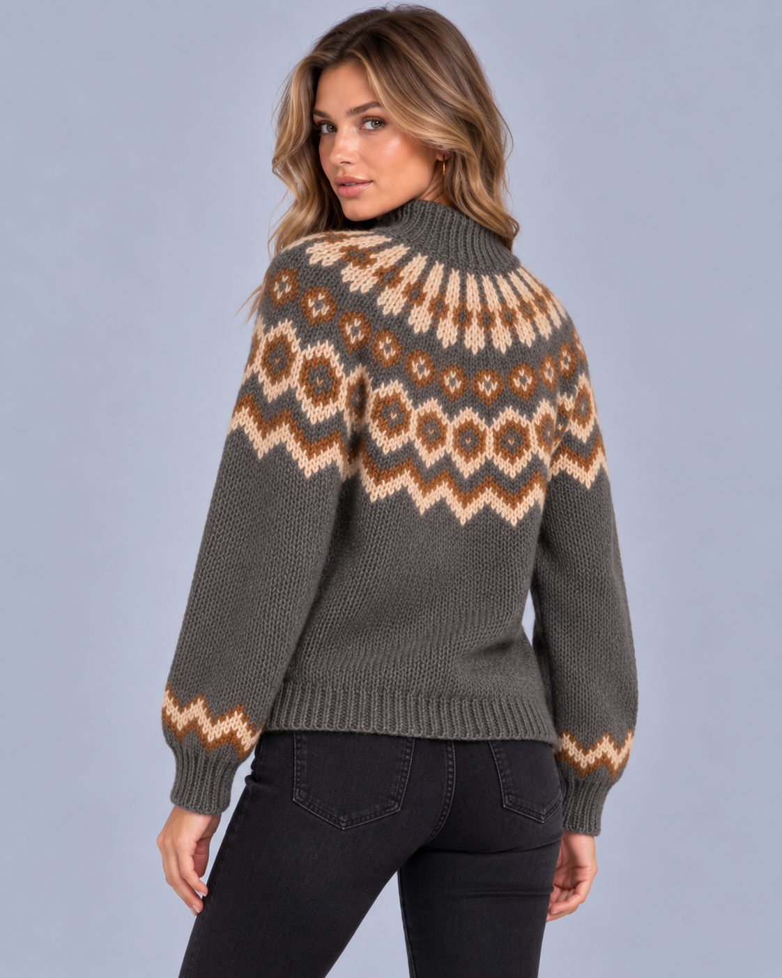 Women's Chunky Fair Isle Jumper with High Neck Collar