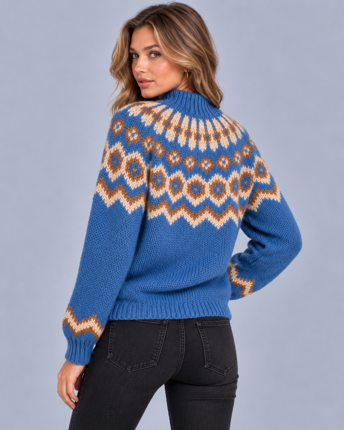 Women's Chunky Fair Isle Jumper with High Neck Collar