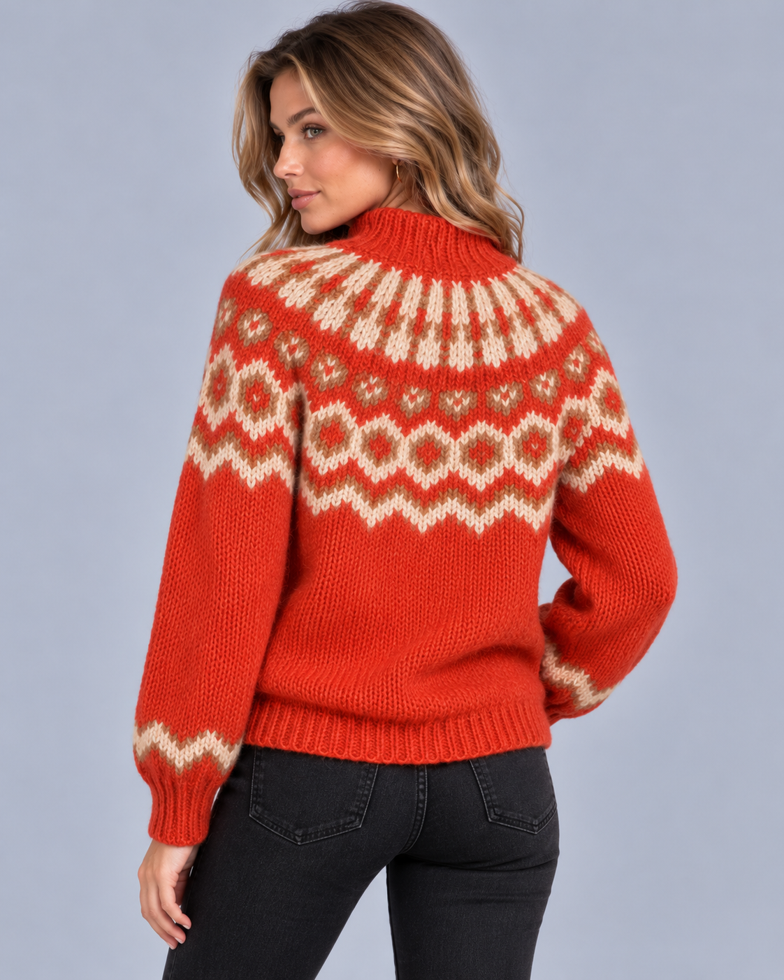 Women's Chunky Fair Isle Jumper with High Neck Collar