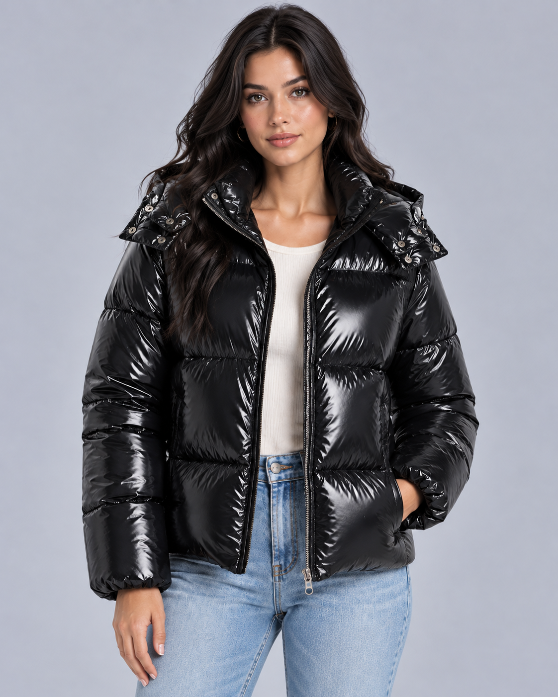 Women's Glossy Cropped Puffer Jacket | 100% Weather-Resistant Coat
