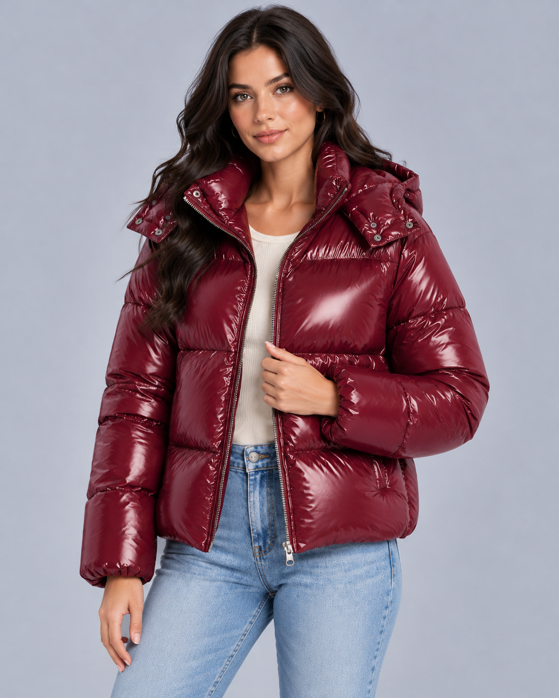 Women's Glossy Cropped Puffer Jacket | 100% Weather-Resistant Coat