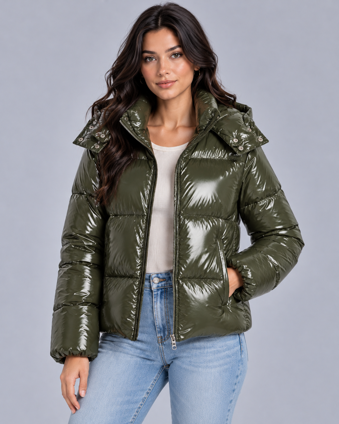 Women's Glossy Cropped Puffer Jacket | 100% Weather-Resistant Coat