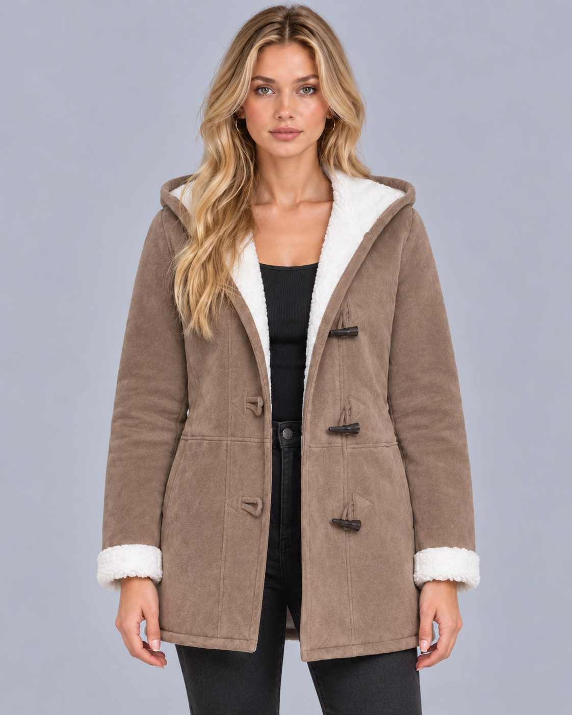 Women's Hooded Fleece-Lined Toggle Coat