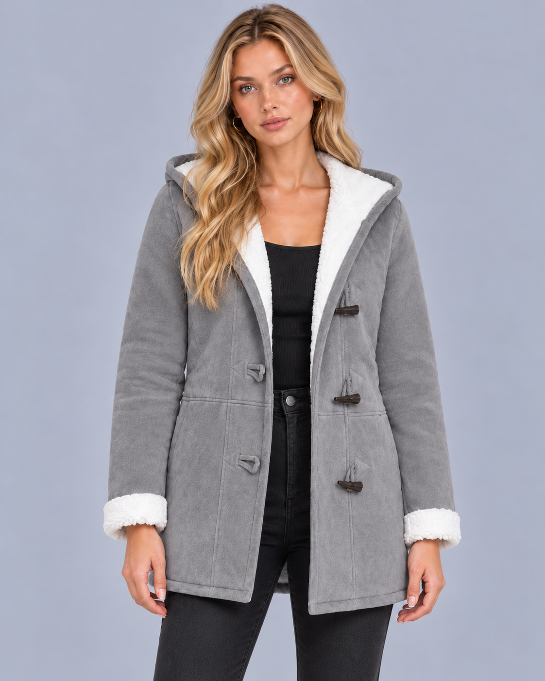 Women's Hooded Fleece-Lined Toggle Coat