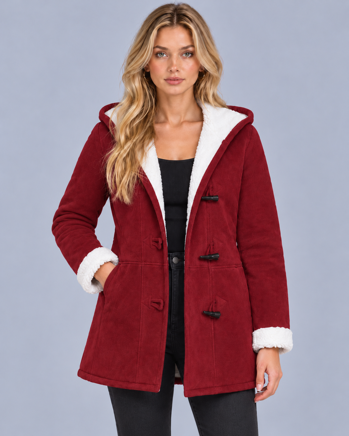 Women's Hooded Fleece-Lined Toggle Coat