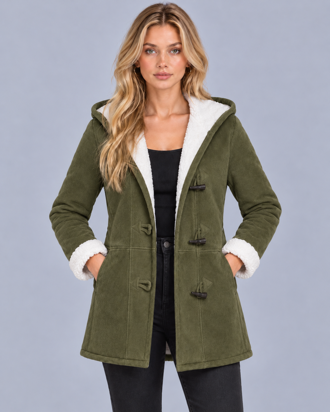 Women's Hooded Fleece-Lined Toggle Coat