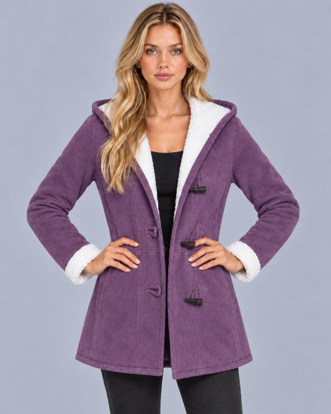 Women's Hooded Fleece-Lined Toggle Coat