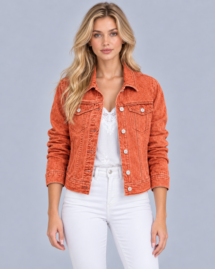 Women's Stretch Denim Jacket | Western-Style Button-Up Jacket