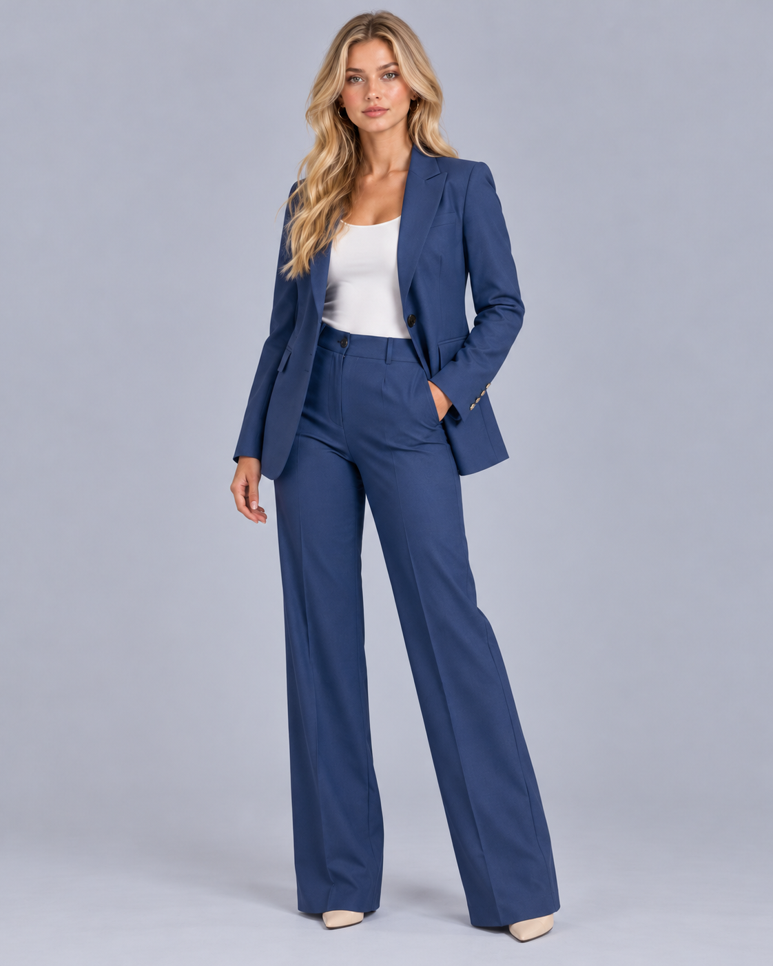 Women's Tailored Blazer Suit Set with Straight Leg Trousers