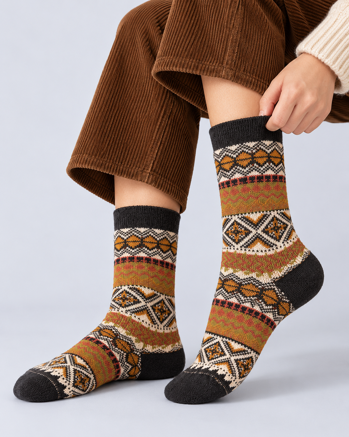 Fair Isle Thick Knit Crew Socks