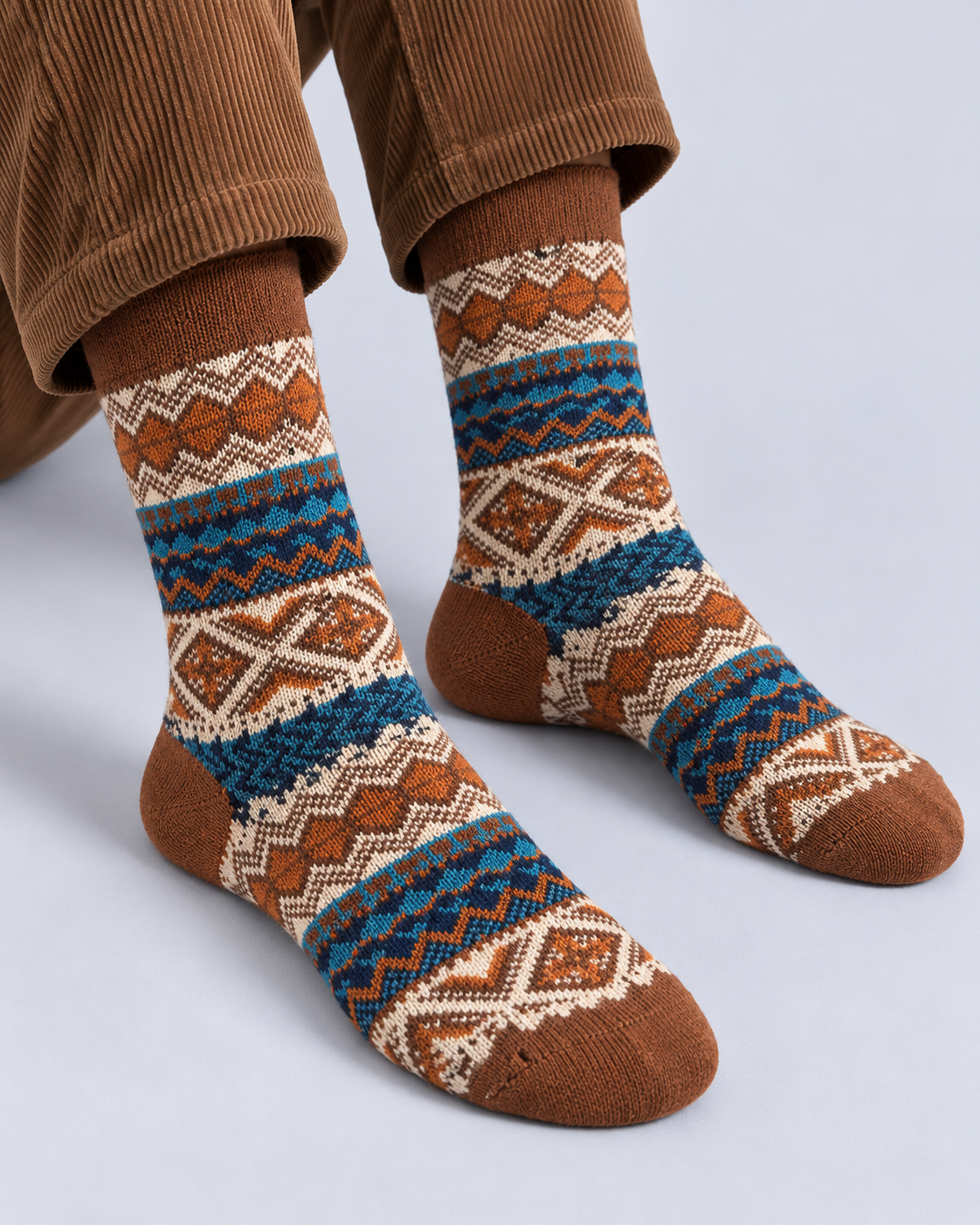 Fair Isle Thick Knit Crew Socks