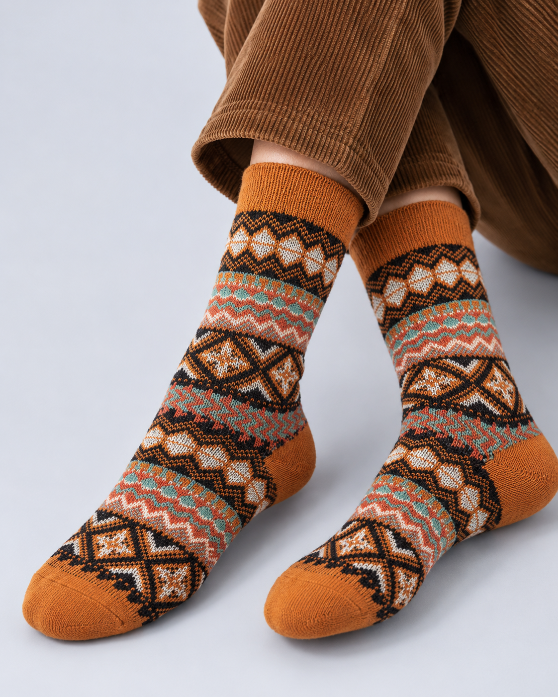 Fair Isle Thick Knit Crew Socks