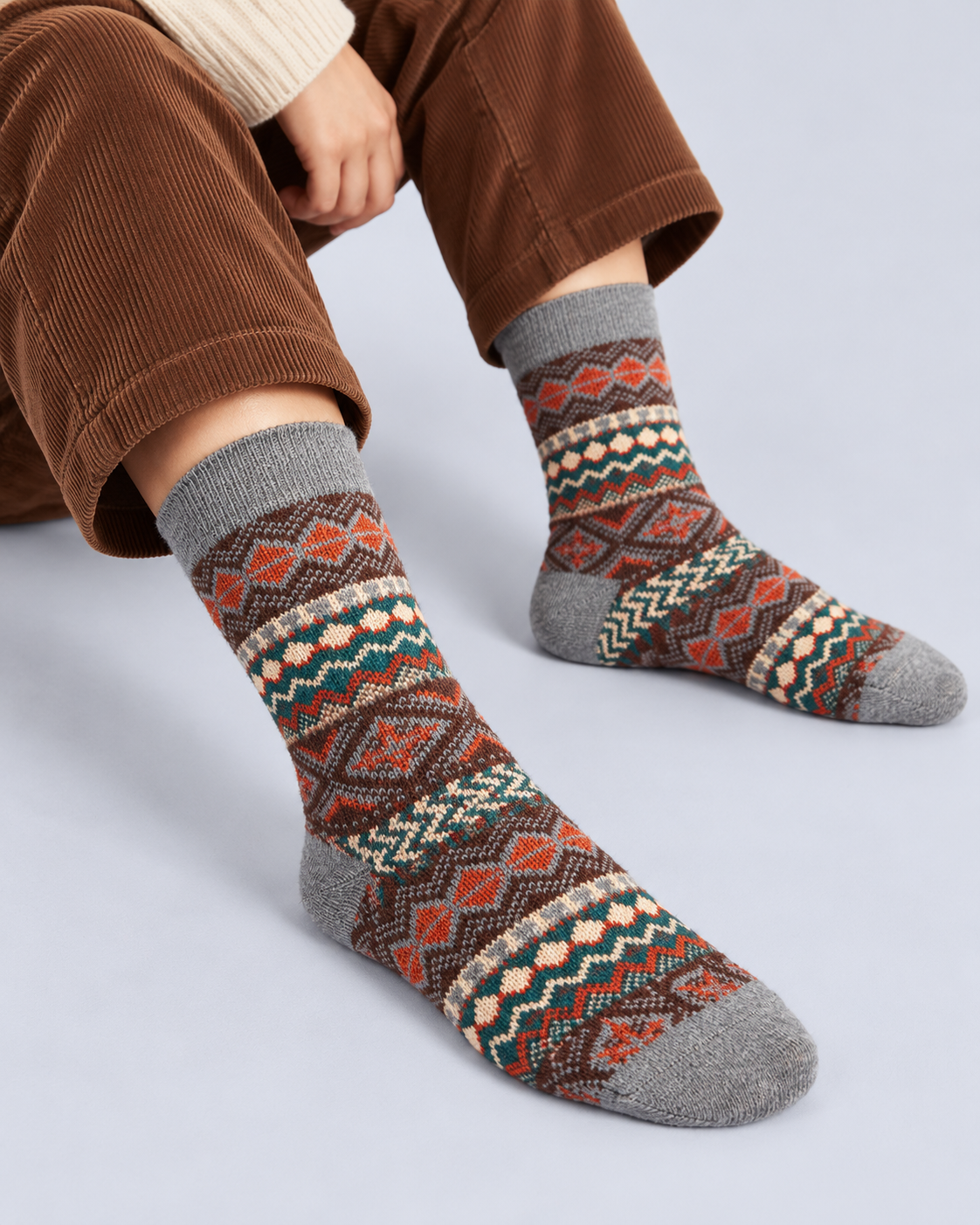 Fair Isle Thick Knit Crew Socks