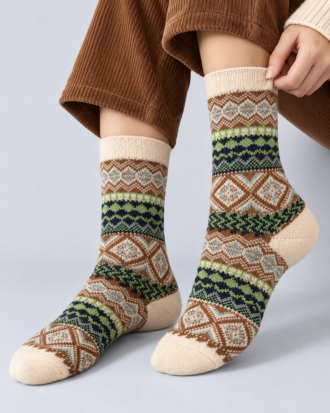 Fair Isle Thick Knit Crew Socks