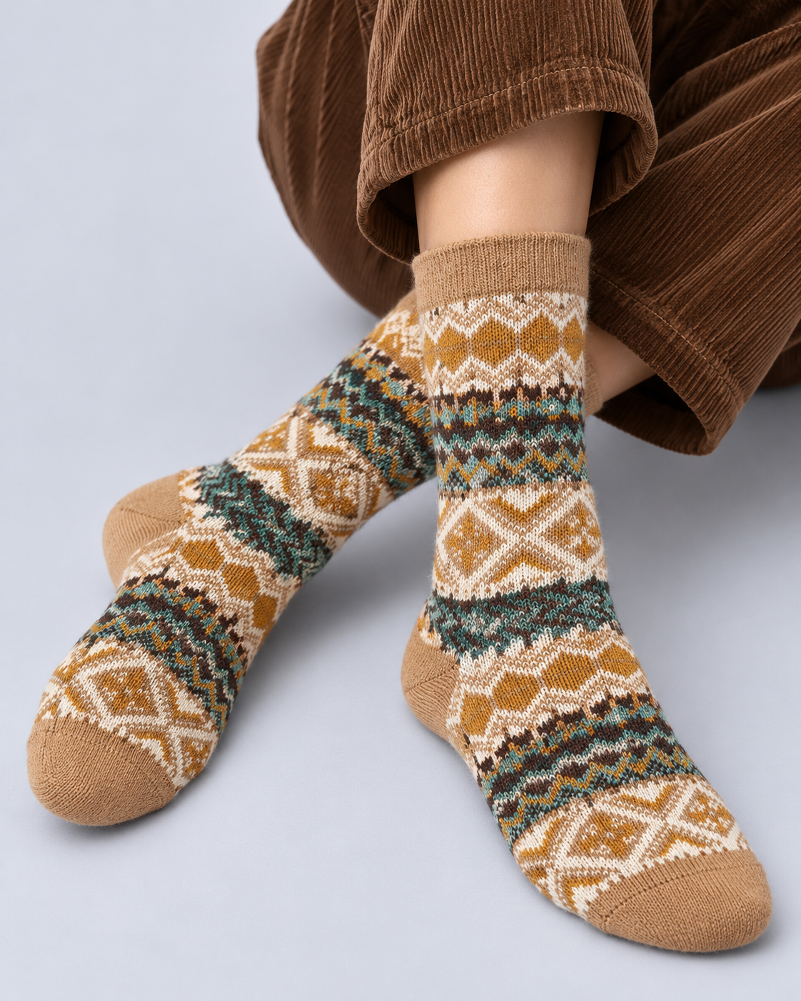Fair Isle Thick Knit Crew Socks
