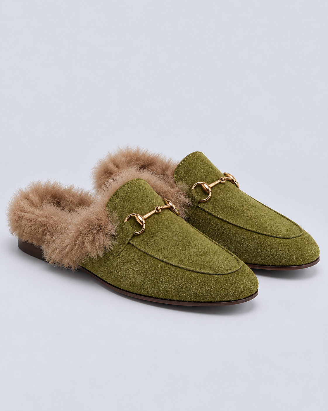 Women's Fur-Lined Suede Mules with Horsebit Detail