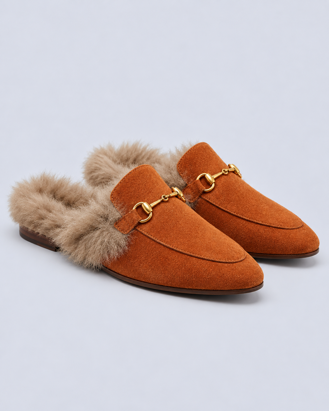 Women's Fur-Lined Suede Mules with Horsebit Detail