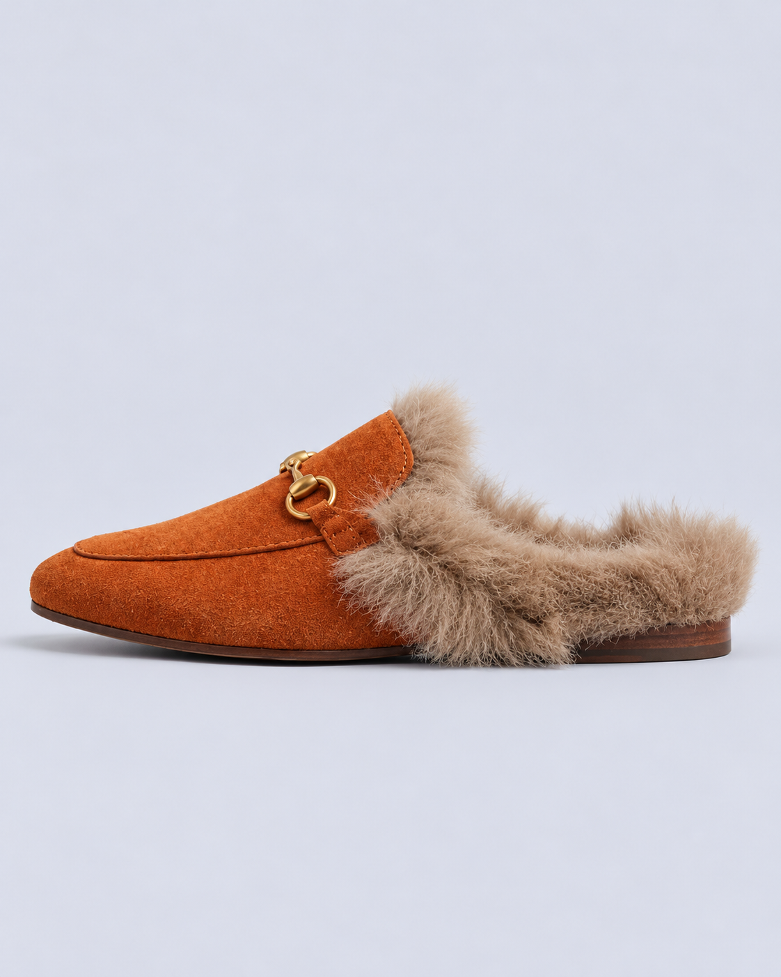 Women's Fur-Lined Suede Mules with Horsebit Detail