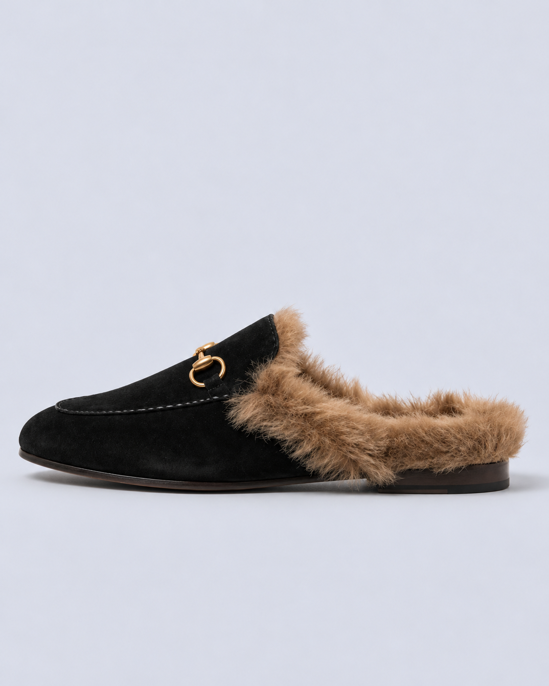 Women's Fur-Lined Suede Mules with Horsebit Detail