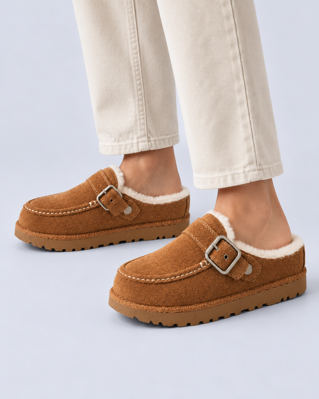 Women's Lined Faux Suede Buckle Clogs