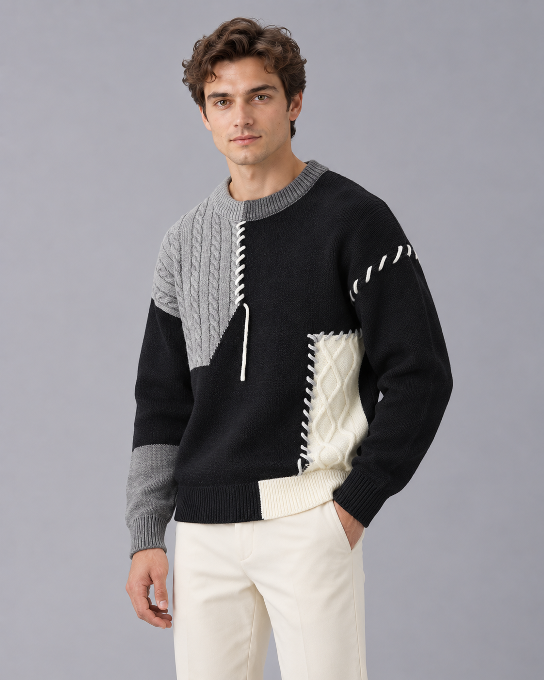 Men's Cable Knit Wool Crewneck Sweater | Soft Warm Jumper for Cool Days