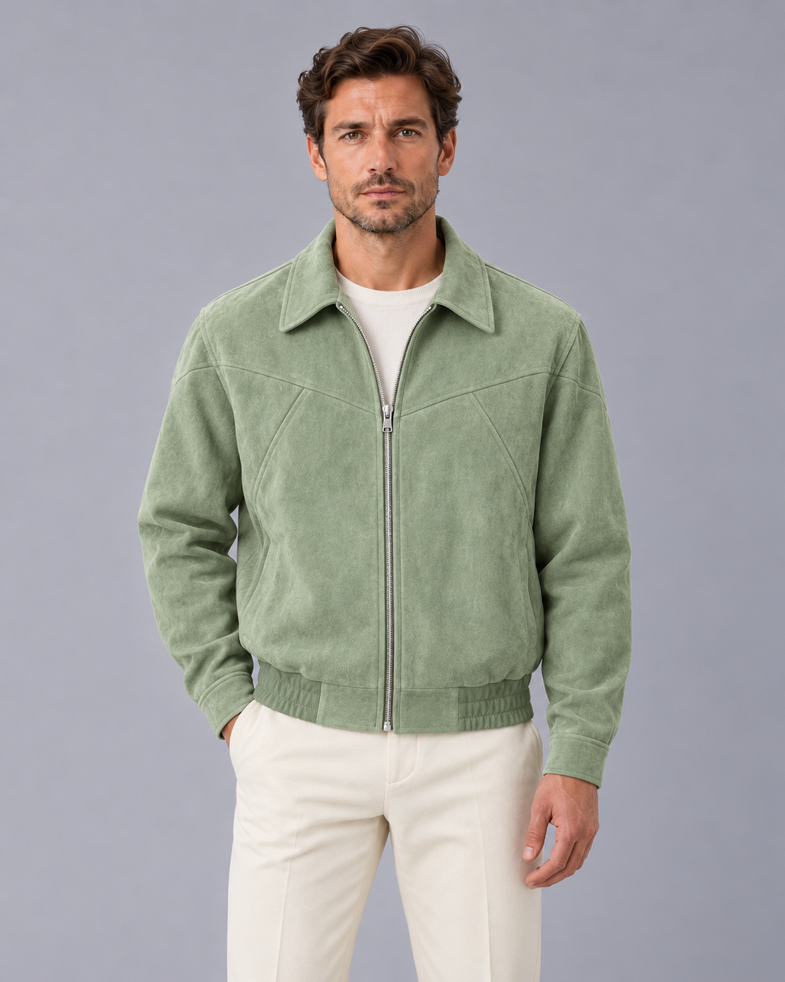 Men's Smooth Suede Bomber Jacket | Stylish Tailored Fit Winter Outerwear