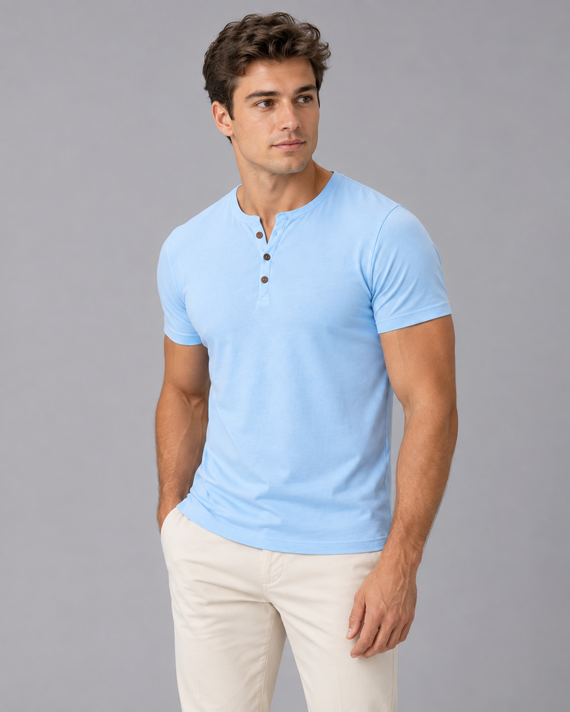 Men's Soft Cotton Henley T-Shirt | Short Sleeve Crewneck Top