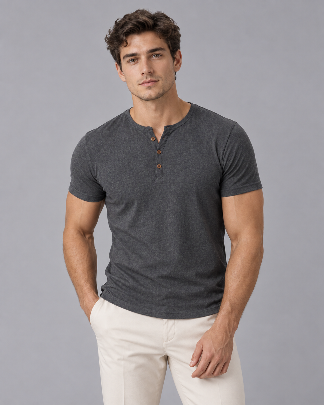 Men's Soft Cotton Henley T-Shirt | Short Sleeve Crewneck Top