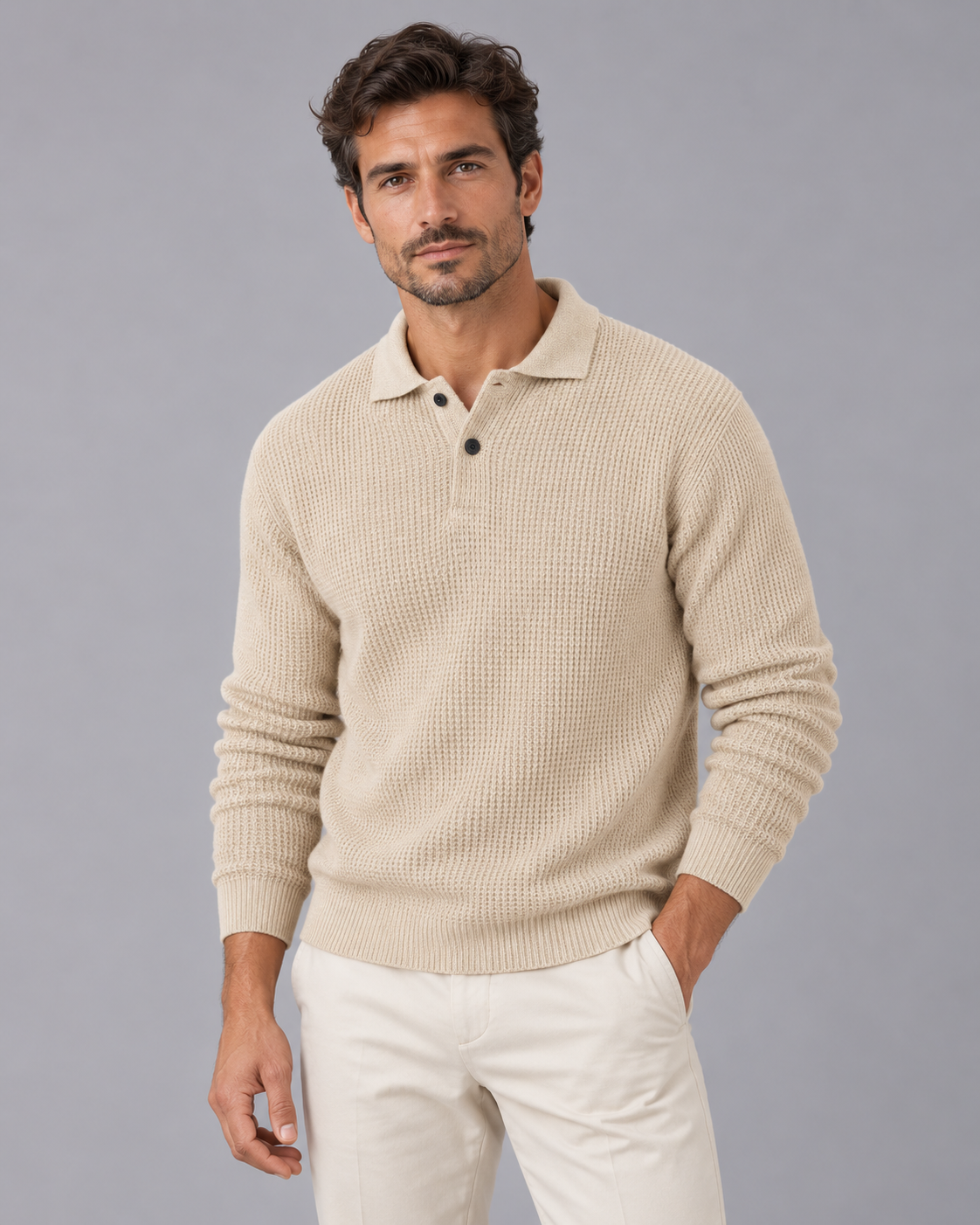 Men's Slim Fit Knit Sweater | Long Sleeve Jumper with Lapel Collar Design