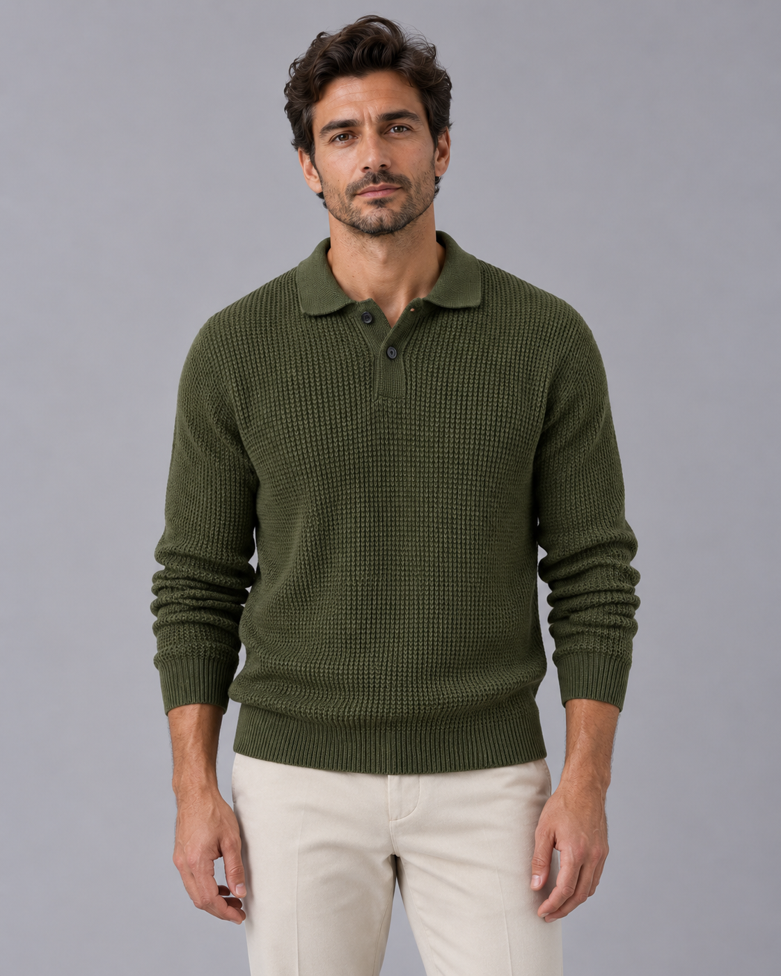 Men's Slim Fit Knit Sweater | Long Sleeve Jumper with Lapel Collar Design