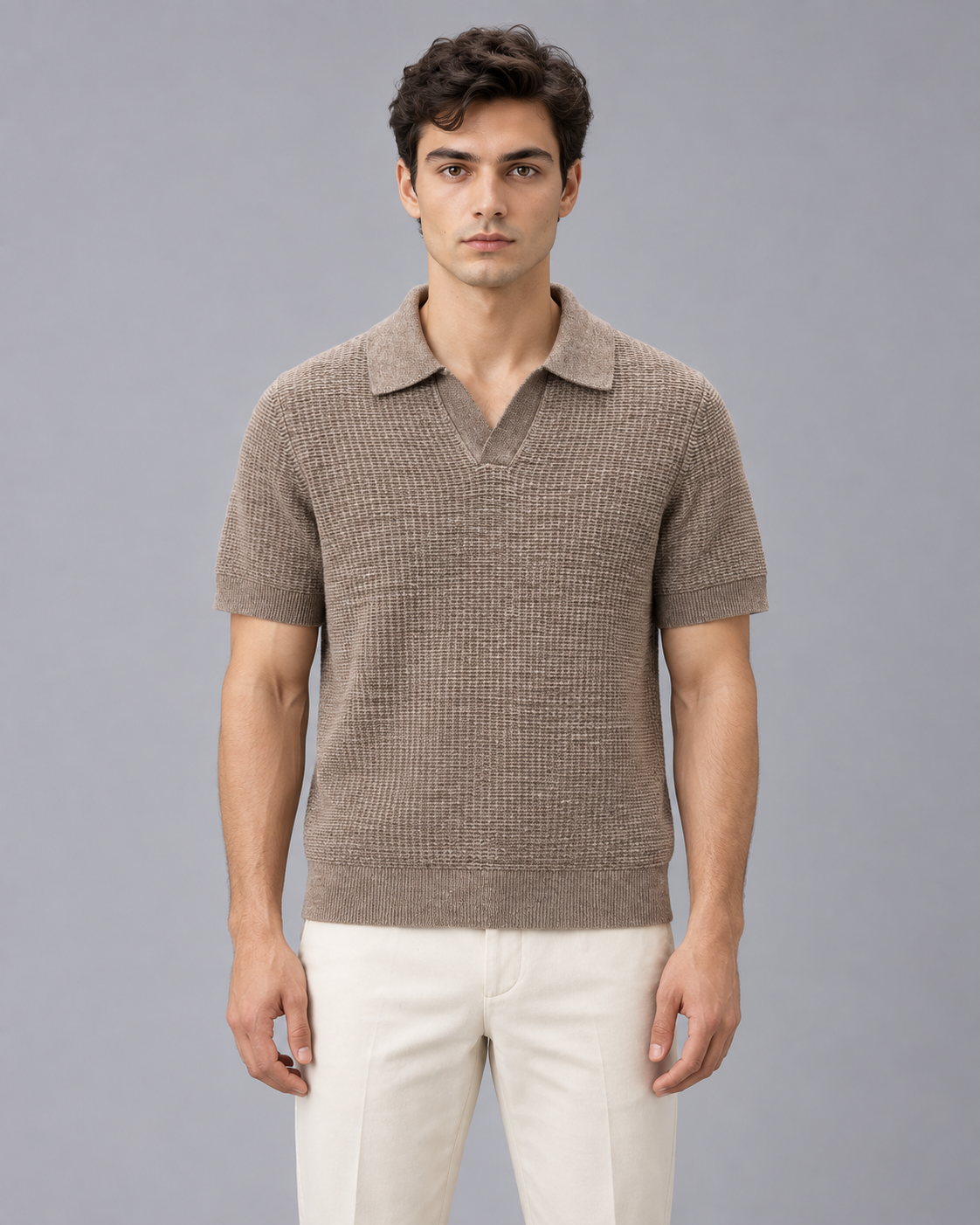 Men's Soft Knit Polo Shirt | Relaxed Open Collar Casual Top