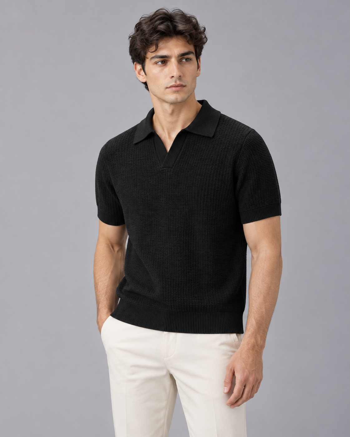 Men's Soft Knit Polo Shirt | Relaxed Open Collar Casual Top