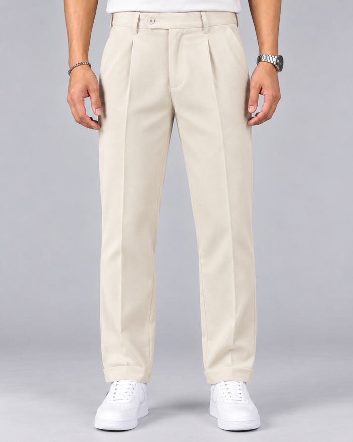Men's High-Waisted Pleated Trousers | Straight-Leg Smart Trousers